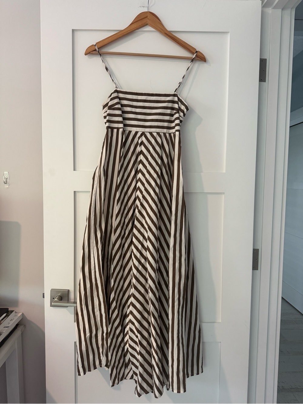 Petal & Pup Brown and Cream Striped Spaghetti Strap Midi Dress